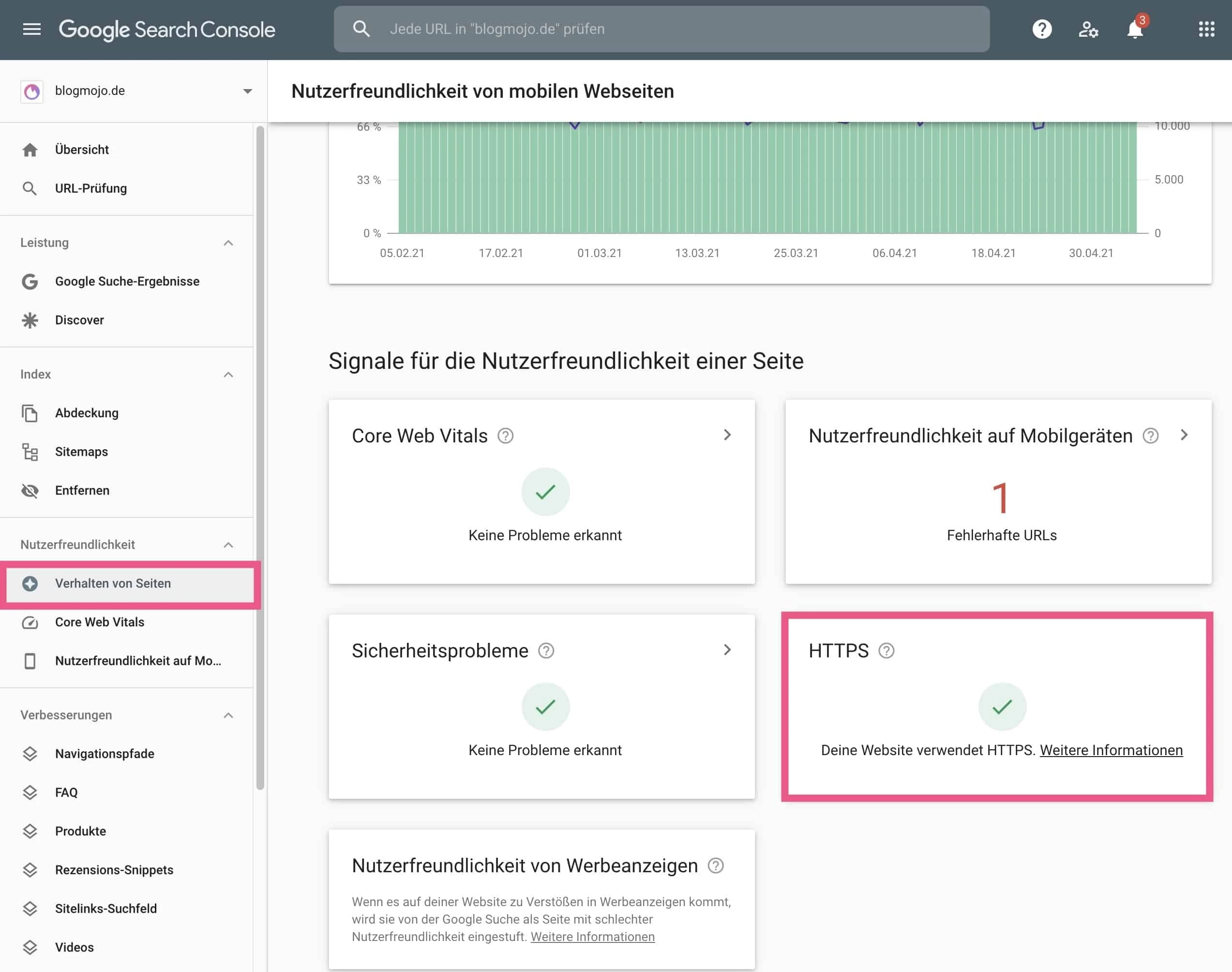HTTPS mit dem Page Experience Report in der Google Search Console überprüfen