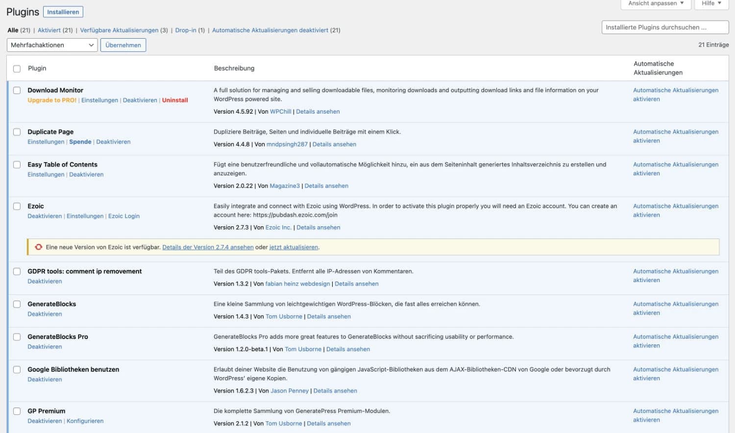 Anzahl der Plugins reduzieren