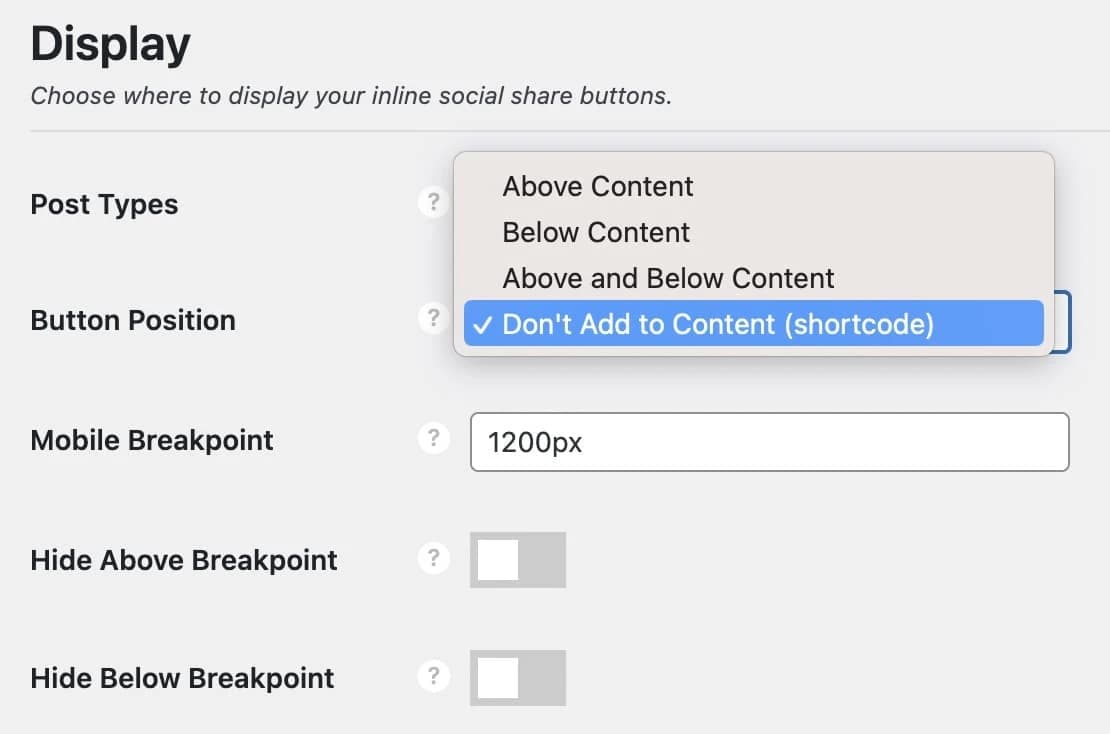 Anzeigeoptionen für Social-Sharing-Buttons in Novashare