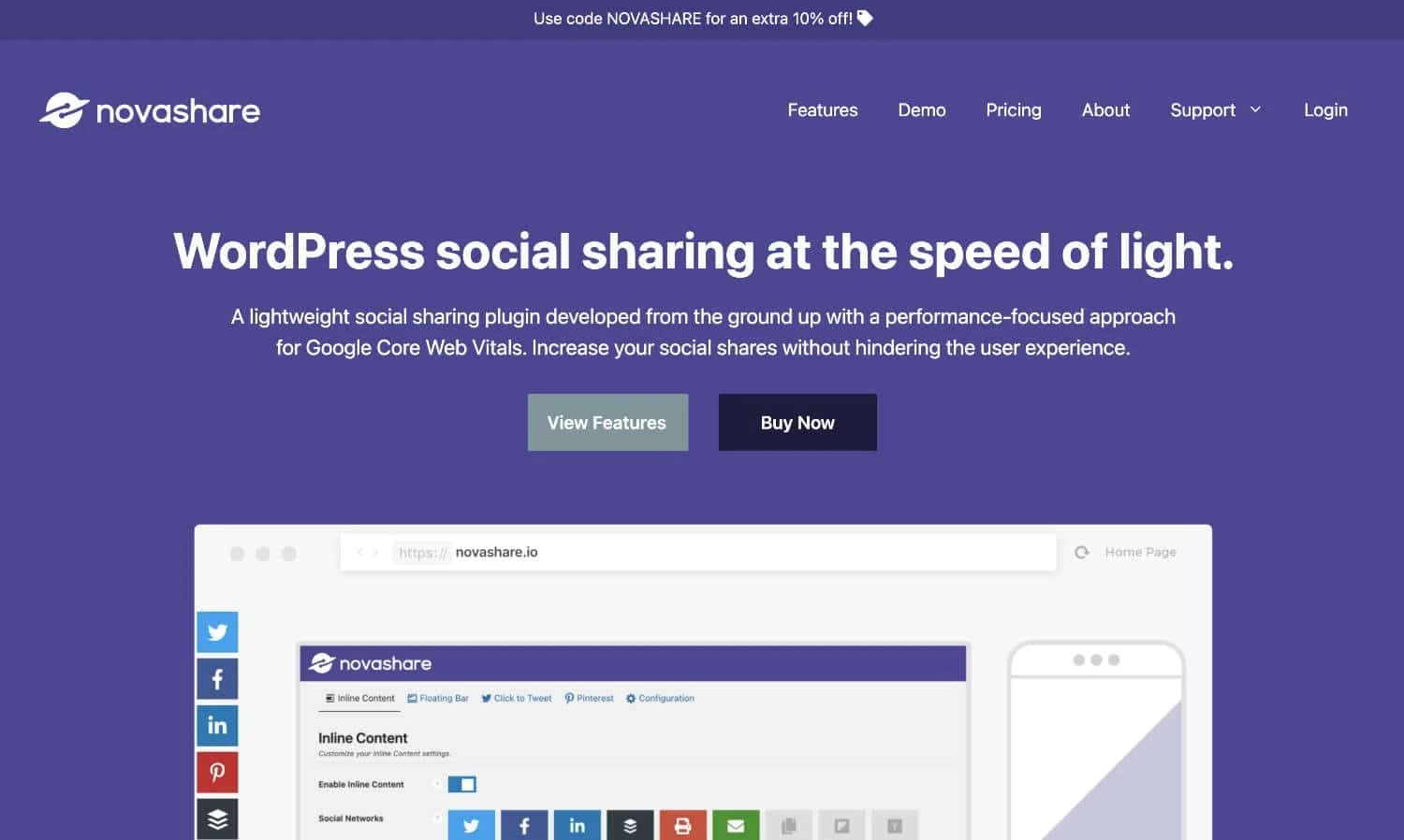 Novashare ist ein schnelles und günstiges Social-Media-Plugin für WordPress.