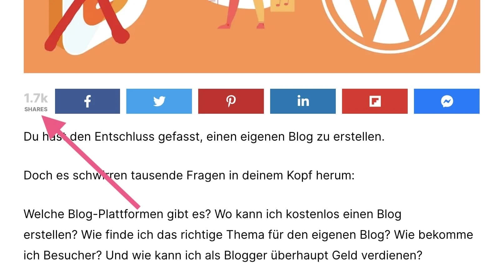 Share Counts von Novashare zeigen Social-Media-Teilungen an