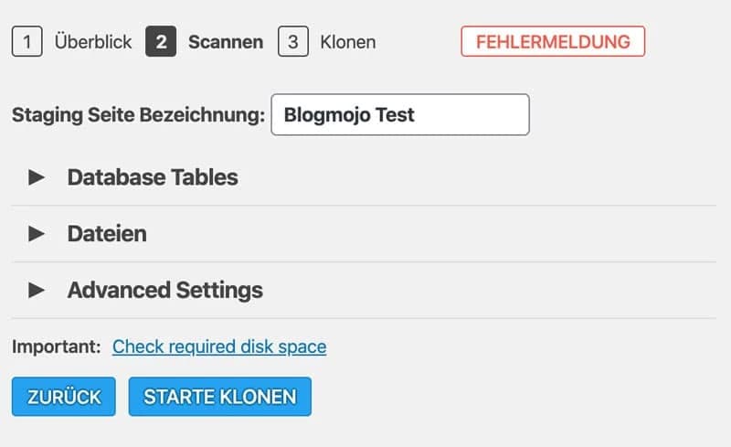 WP Staging Pro: Den Staging Vorgang beginnen
