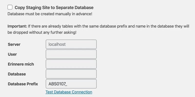 WP Staging Pro: Umgebung auf externer Datenbank anlegen