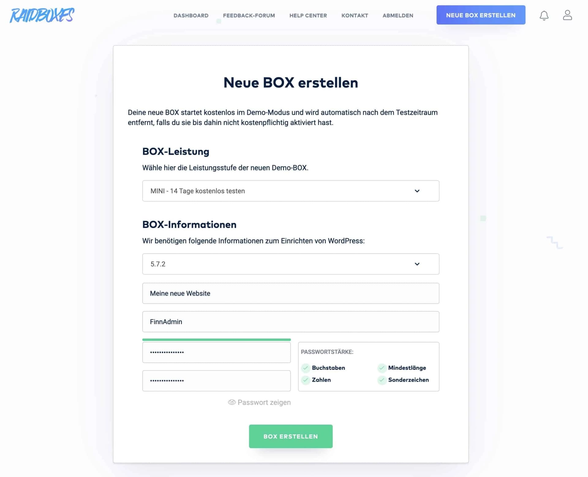 Eine neue BOX erstellen