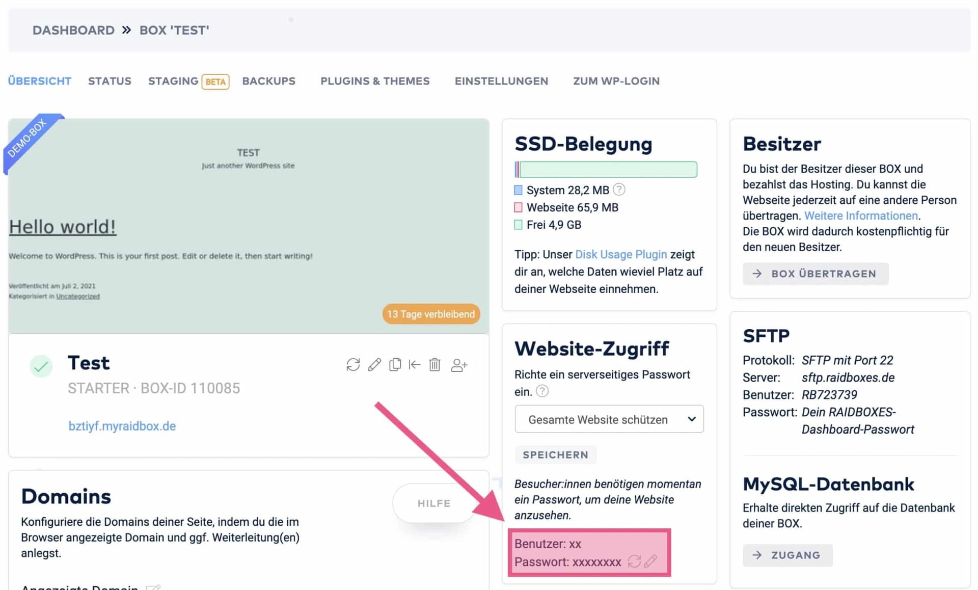Nutzername und Passwort für serverseitigen Zugriffschutz