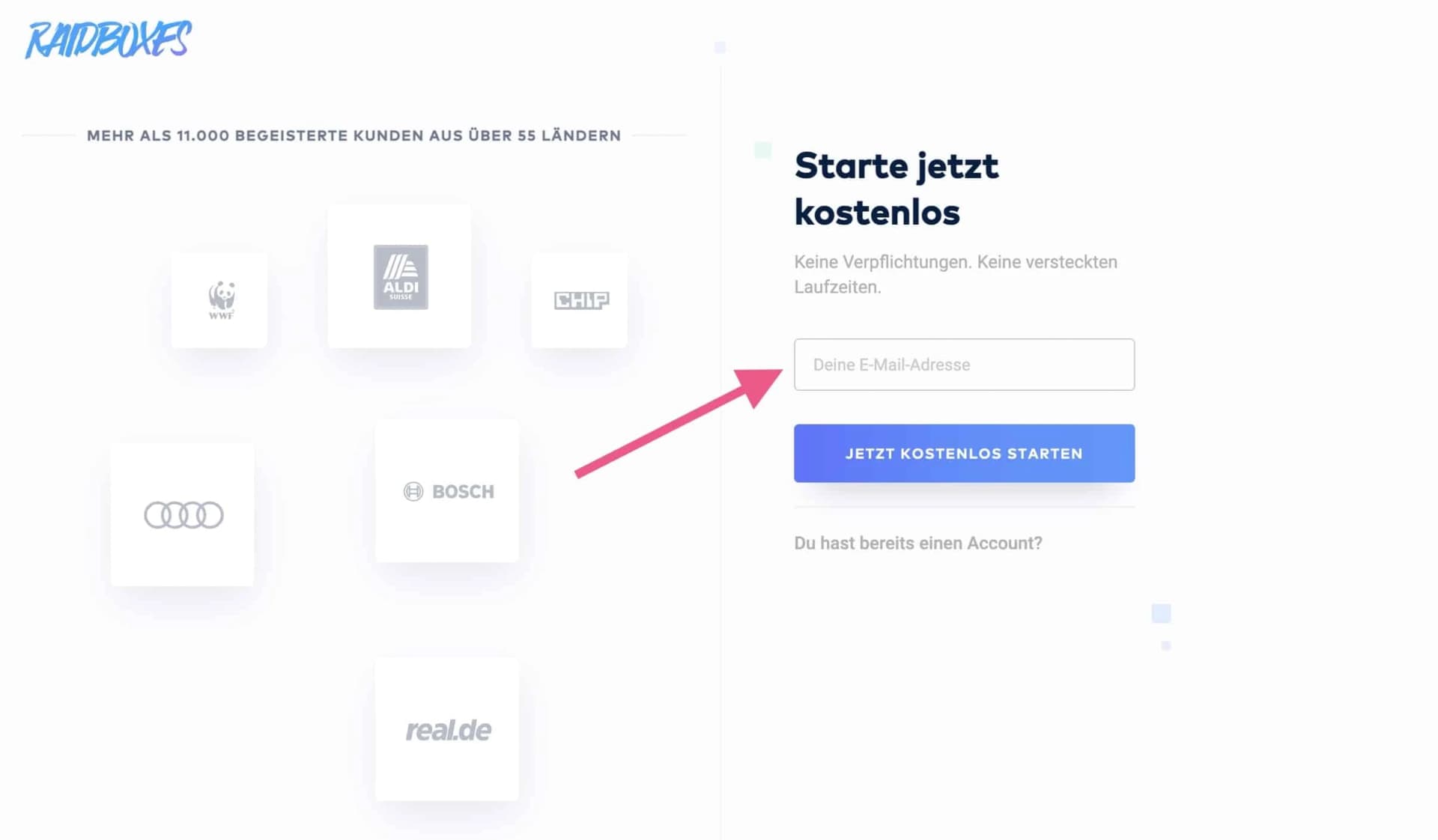 E-Mail-Adresse eingeben, um kostenlos zu starten