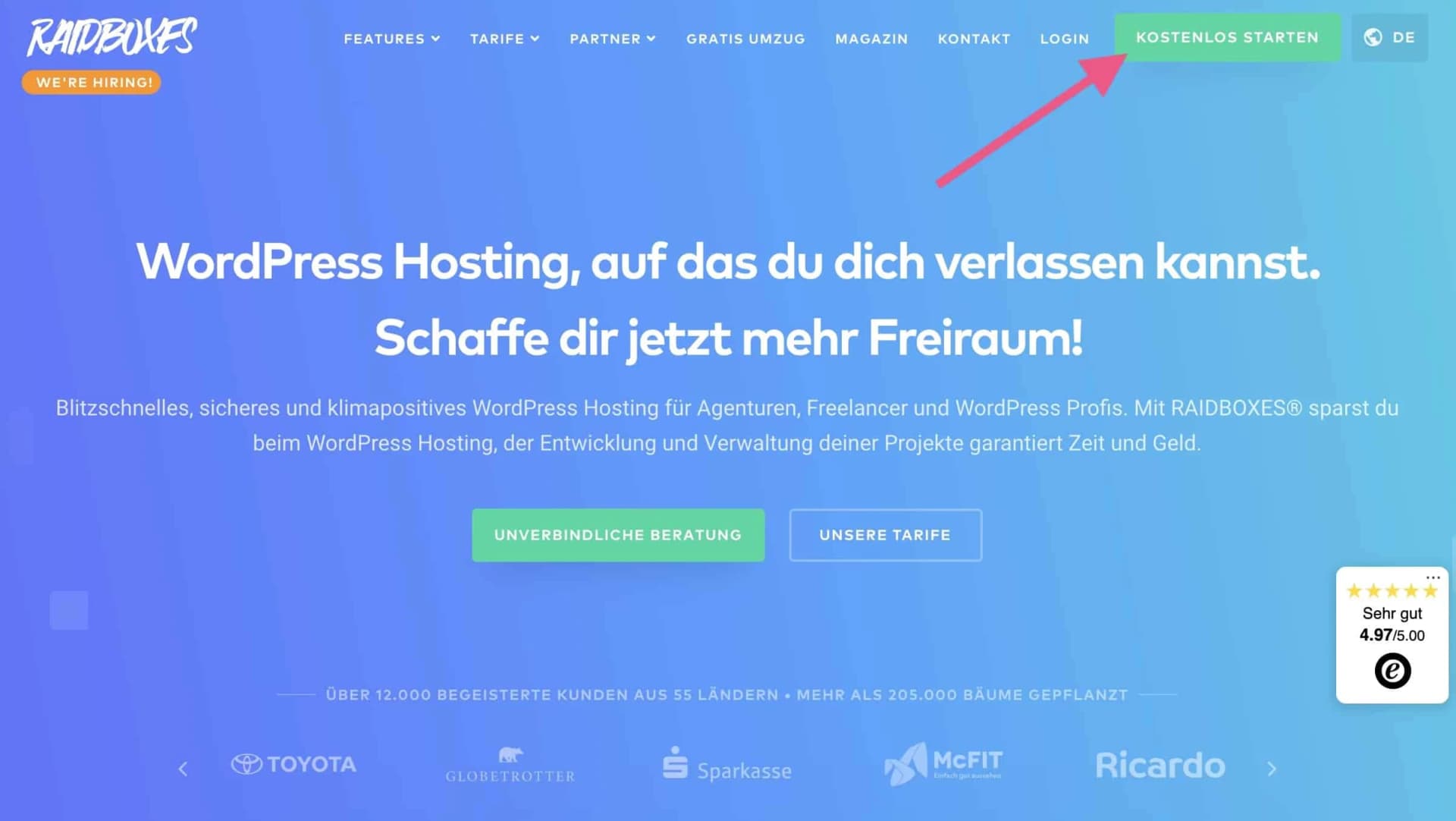 Mit RAIDBOXES kann man eine WordPress-Website erstellen und sie 14 Tage kostenlos testen