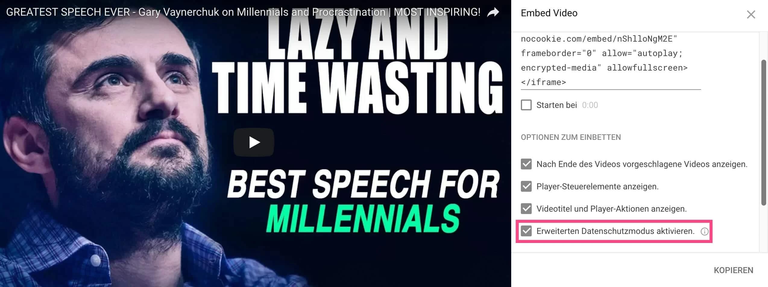 YouTube-Embed: Erweiterten Datenschutzmodus aktivieren