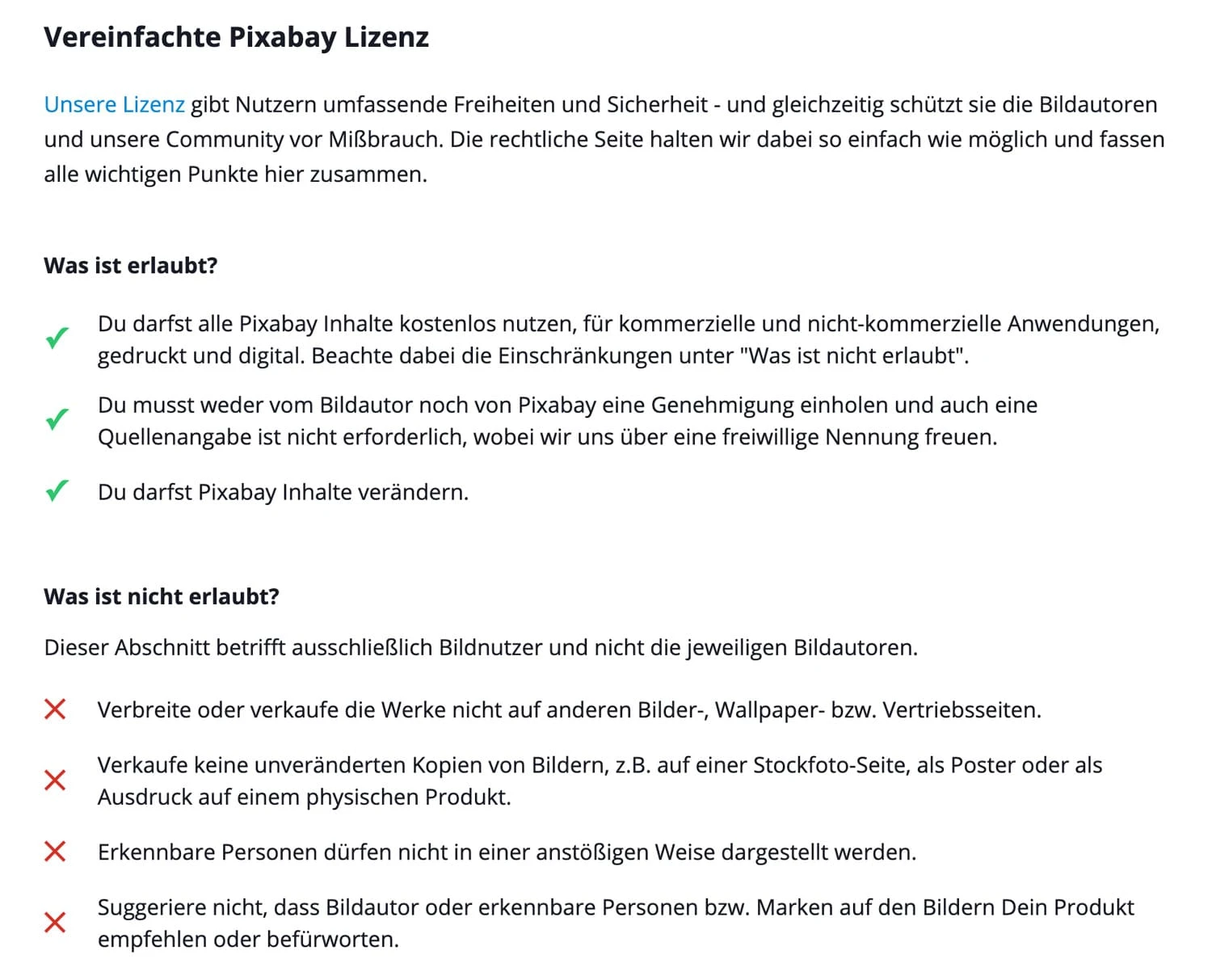 Die Bildlizenz auf Pixabay ist transparent dargestellt und einfach zu verstehen.