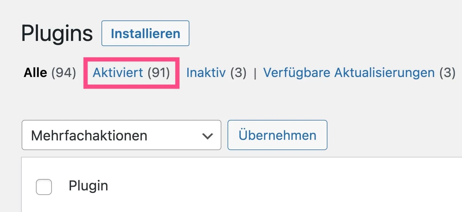 Viele Plugins auf WordPress-Blog installiert
