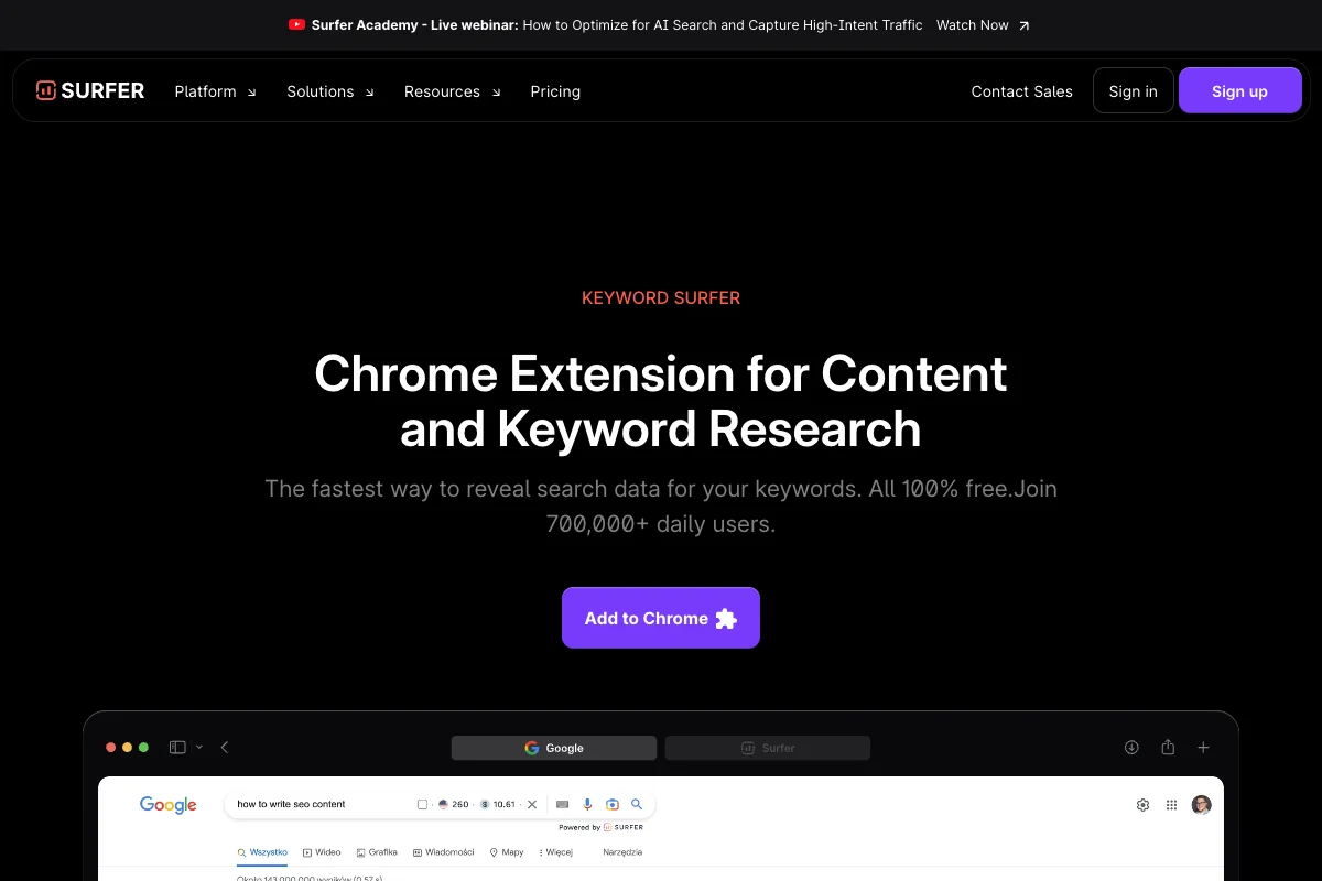 Keyword Surfer Browser-Erweiterung mit Keyword-Daten in der Google-Suche
