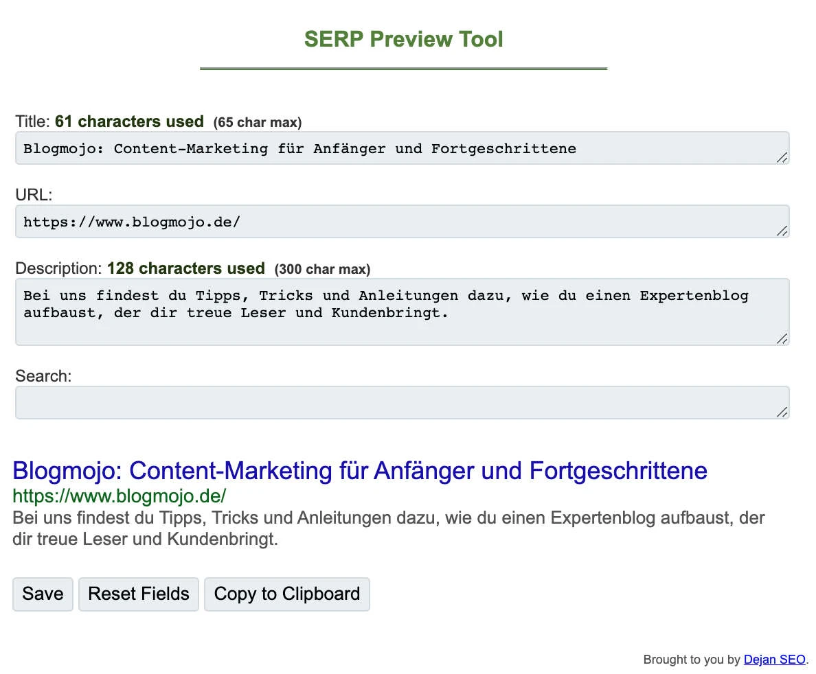 SERP Vorschau Tool