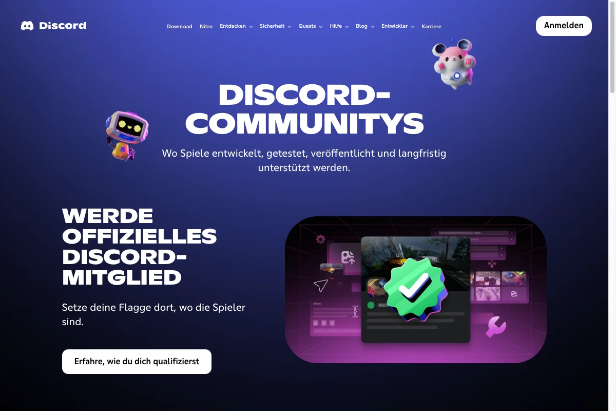 Landingpage für Community-Server bei Discord