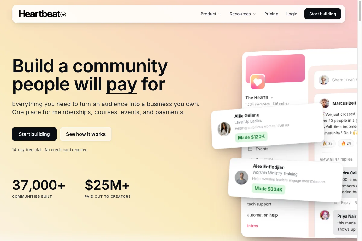 Landingpage der Community-Plattform Heartbeat