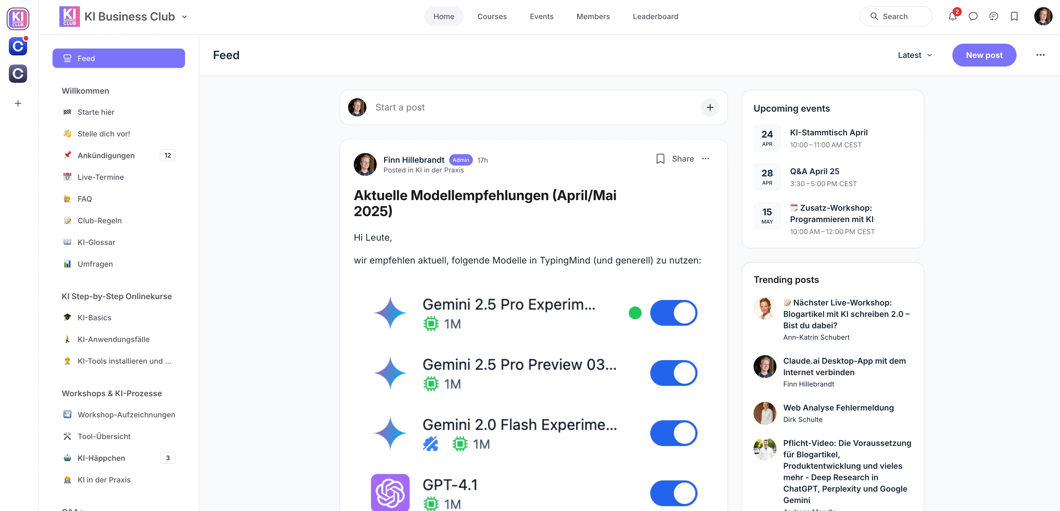 Community-Oberfläche von Circle im KI Business Club
