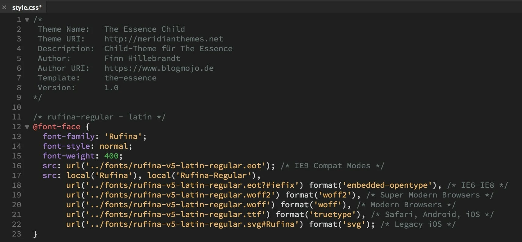 Google Fonts CSS im Child-Theme