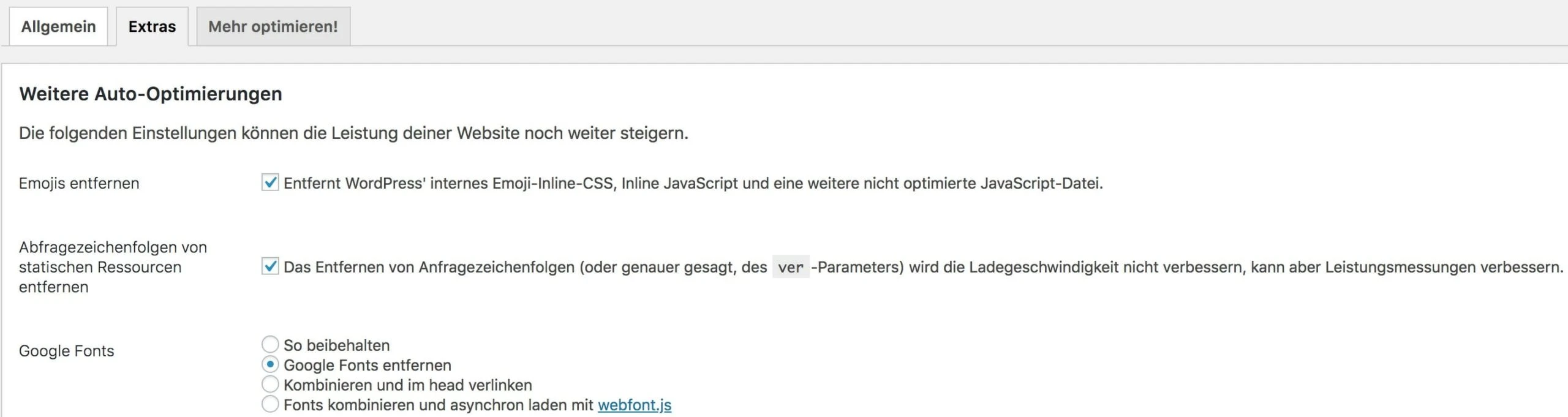 Google Fonts entfernen mit Autoptimize