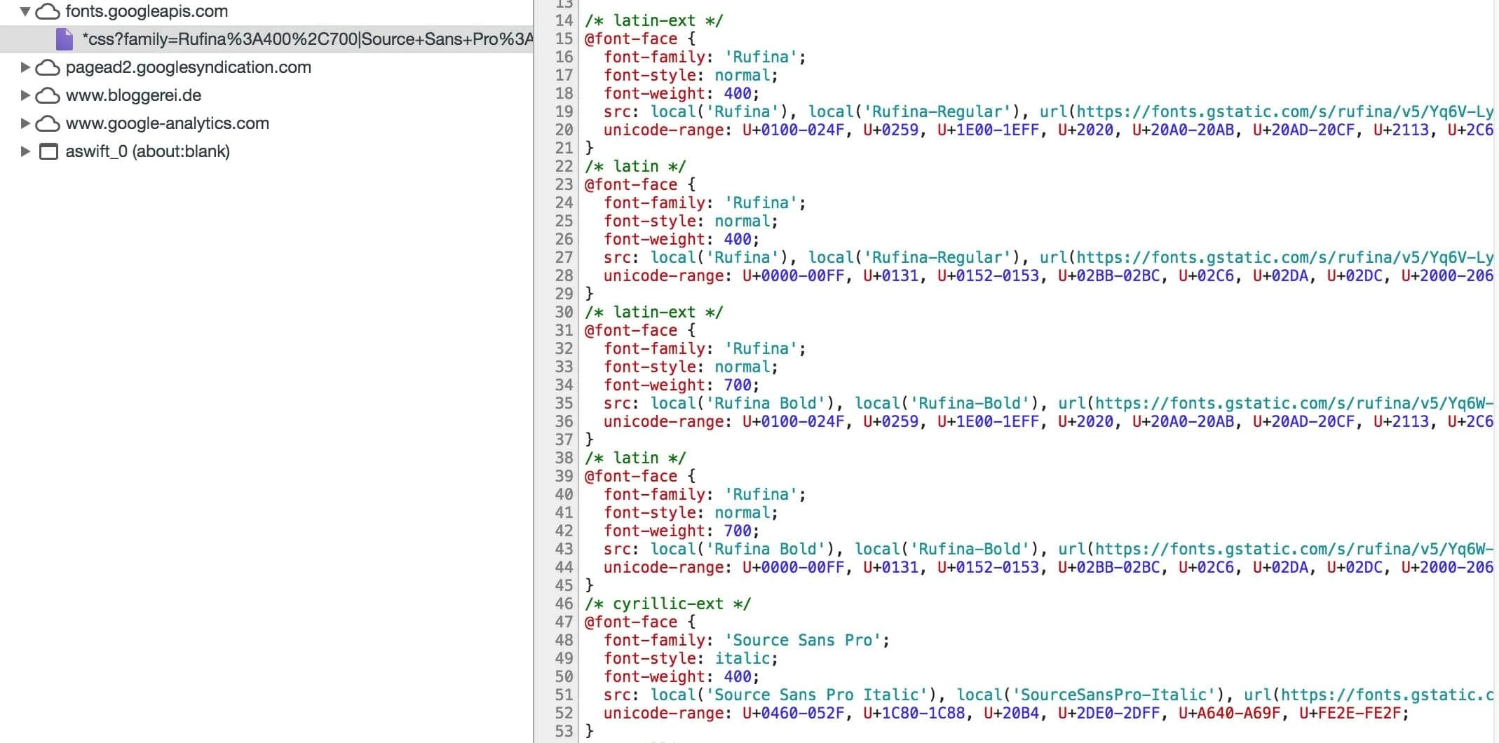 Google Fonts in der Entwicklerkonsole