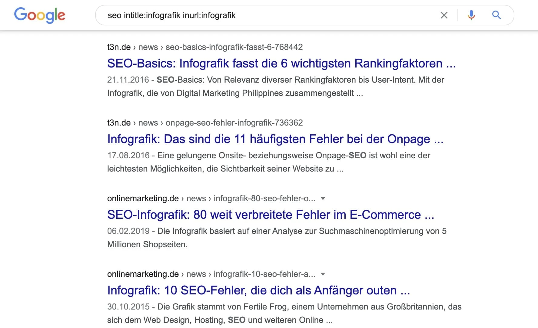 Infografiken mit inurl: und intitle: Befehlen finden