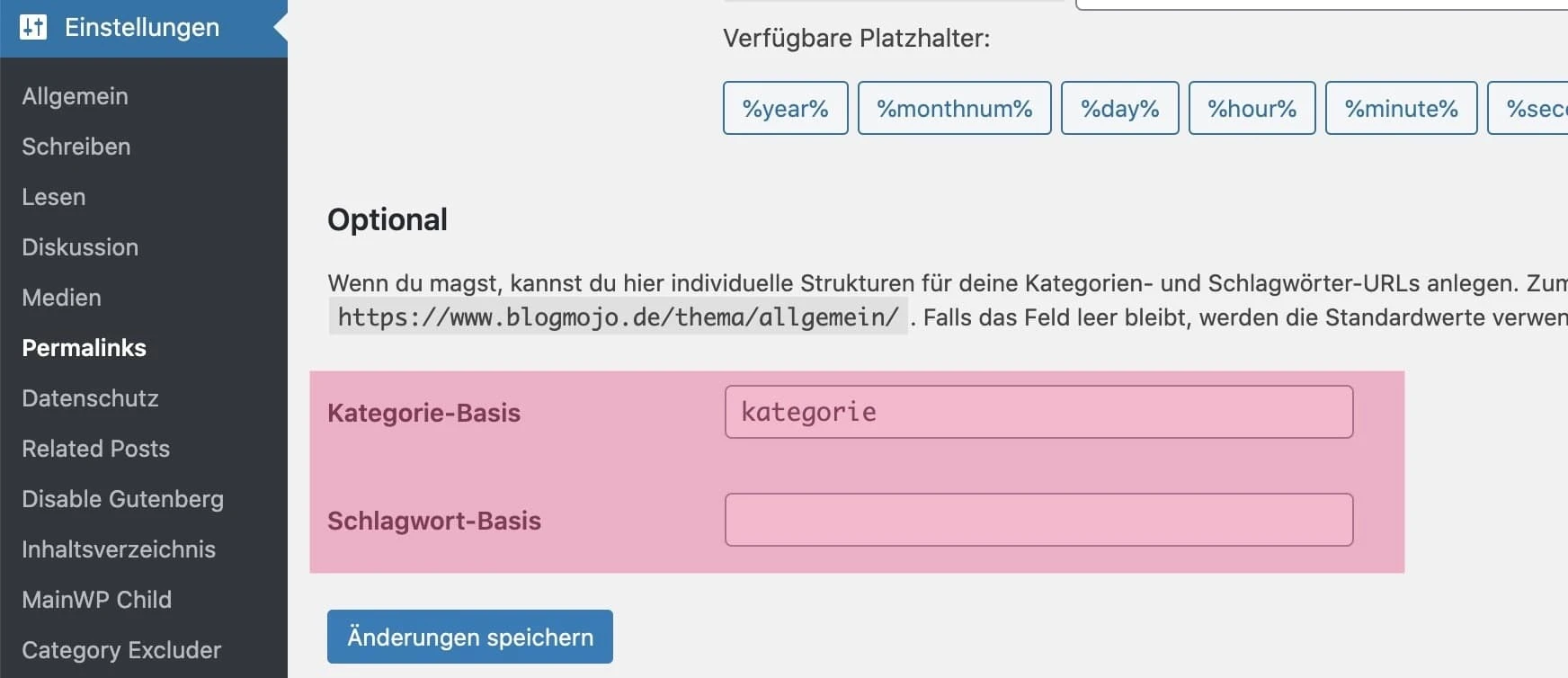 Kategorie- und Schlagwort-Basis überprüfen