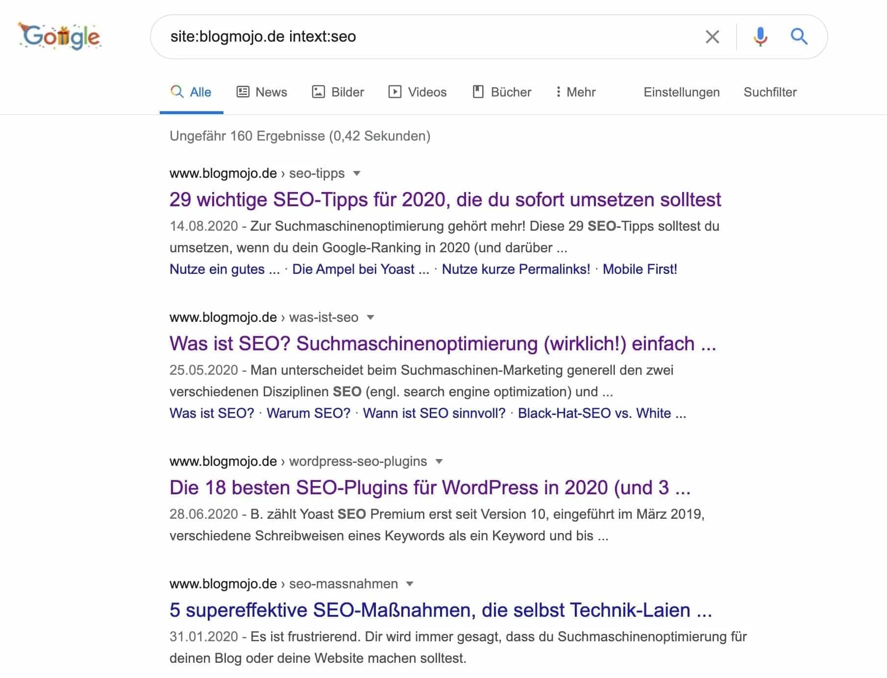 Suchbefehl, um Möglichkeiten zur internen Verlinkung zu finden