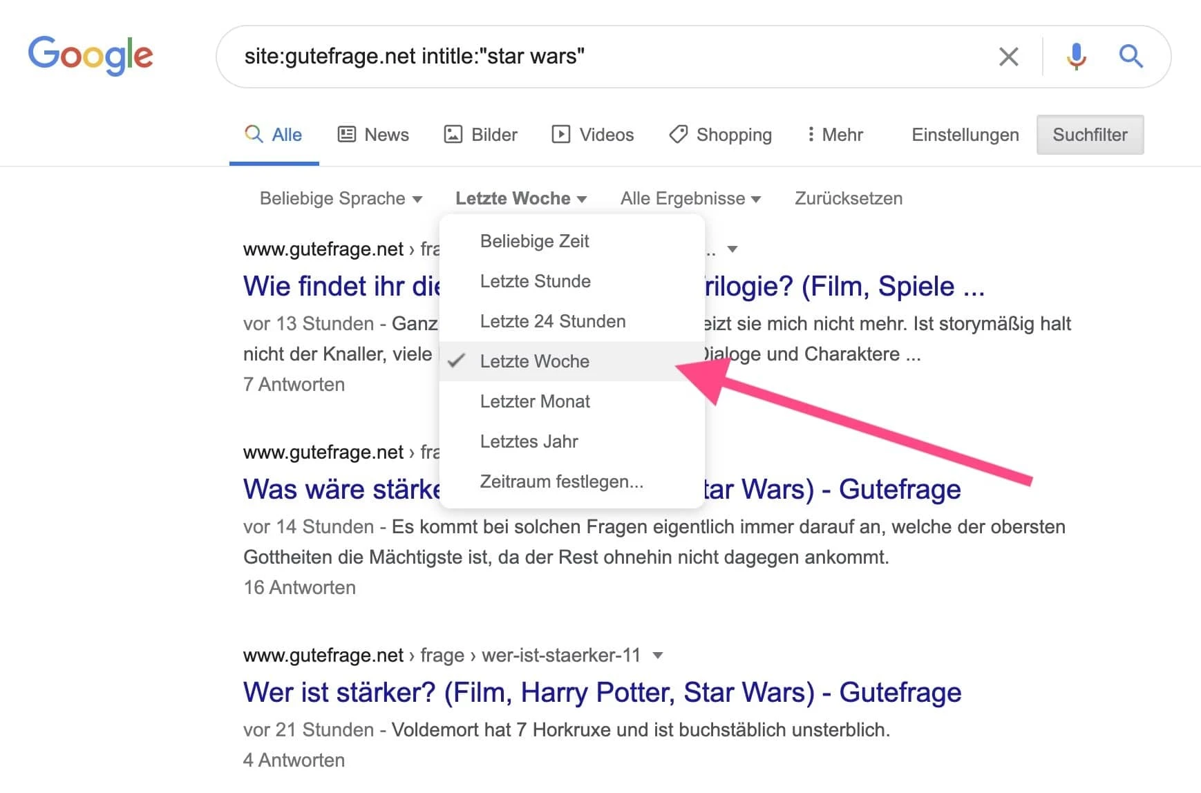 Suchfilter einsetzen, um nur aktuelle Threads auf Frageportalen anzuzeigen