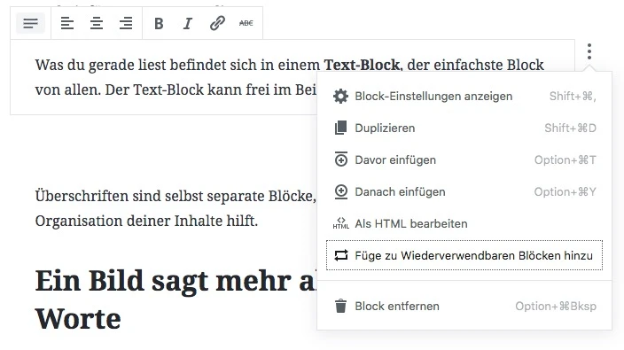 Block zu wiederverwendbaren Blöcken hinzufügen