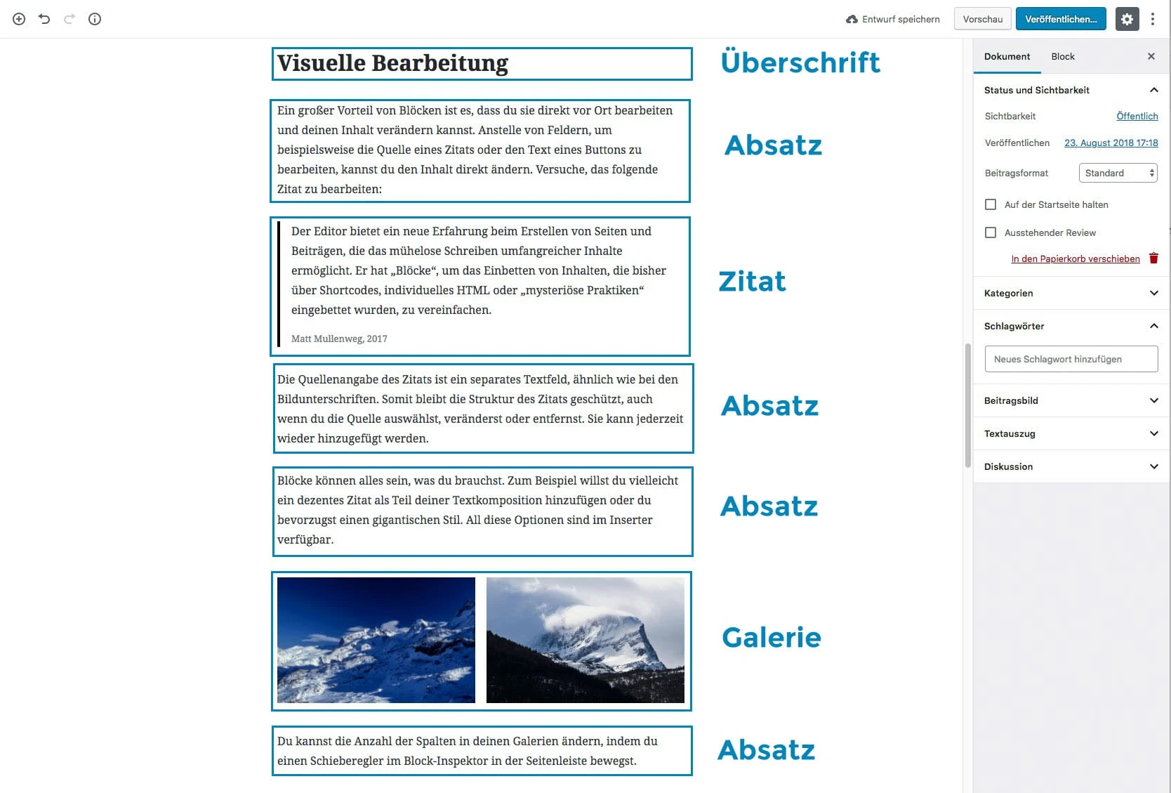 Blöcke in Gutenberg
