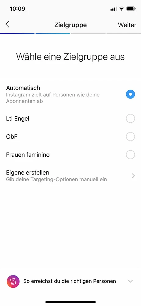 instagram follower gewinnen instagram anzeigen zielgruppe übersicht in der App