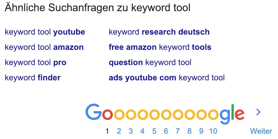 Ähnliche Suchanfragen in den SERPs