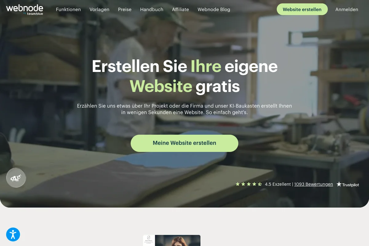 Startseite des Website-Baukastens Webnode