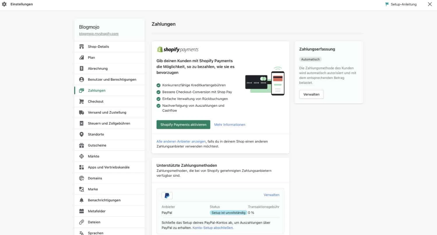 Shopify Zahlungen