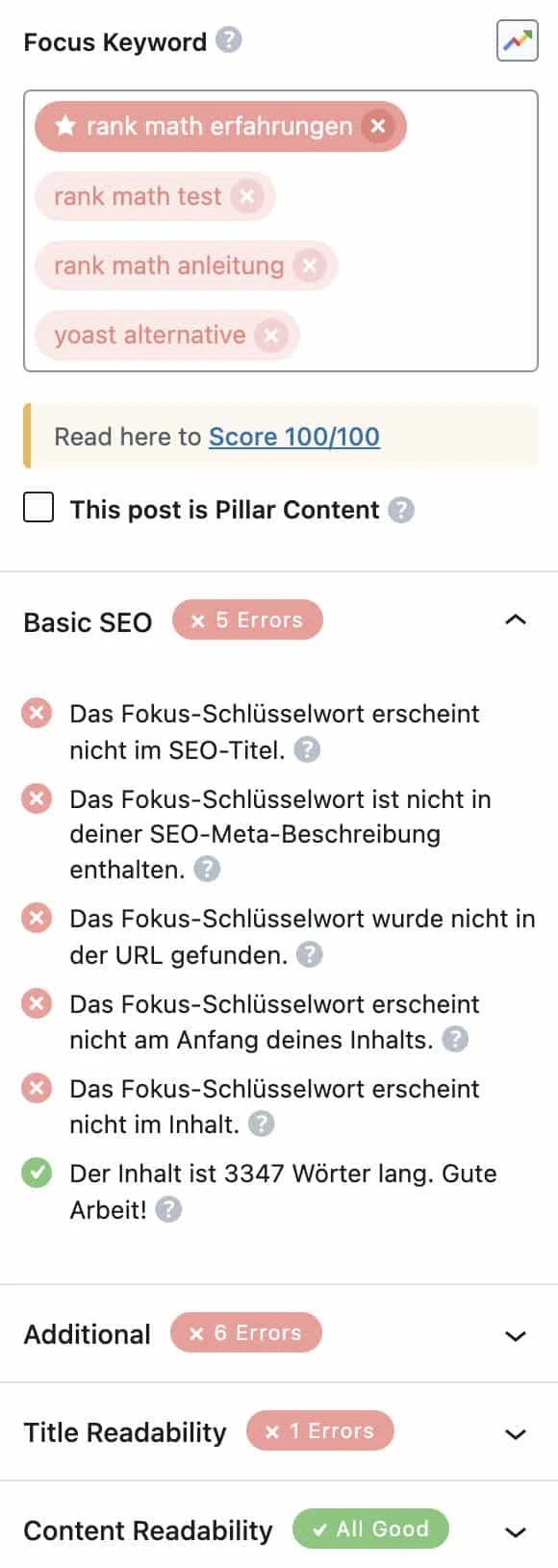 Rank Math SEO Score