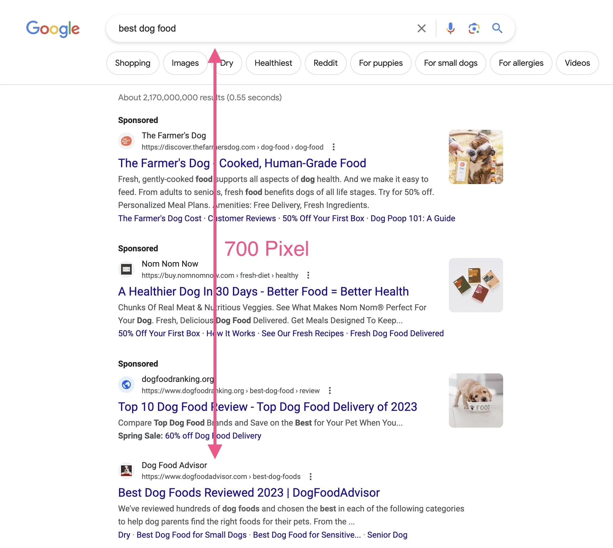 Klassische Google-Suche ohne SGE-Snapshot (2023)
