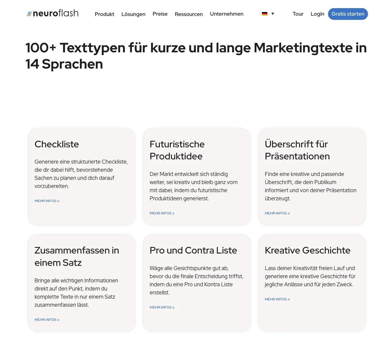 Neuroflash Templates Übersicht