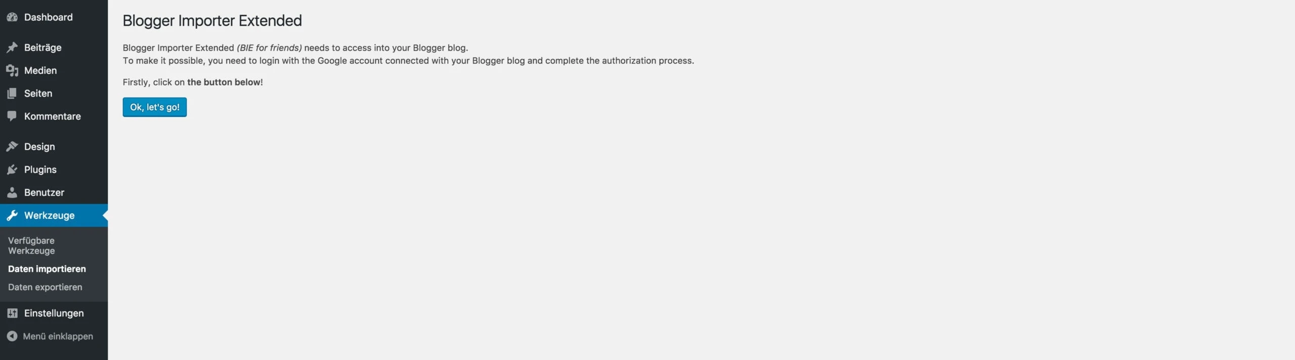 Blogger Importer Extended starten