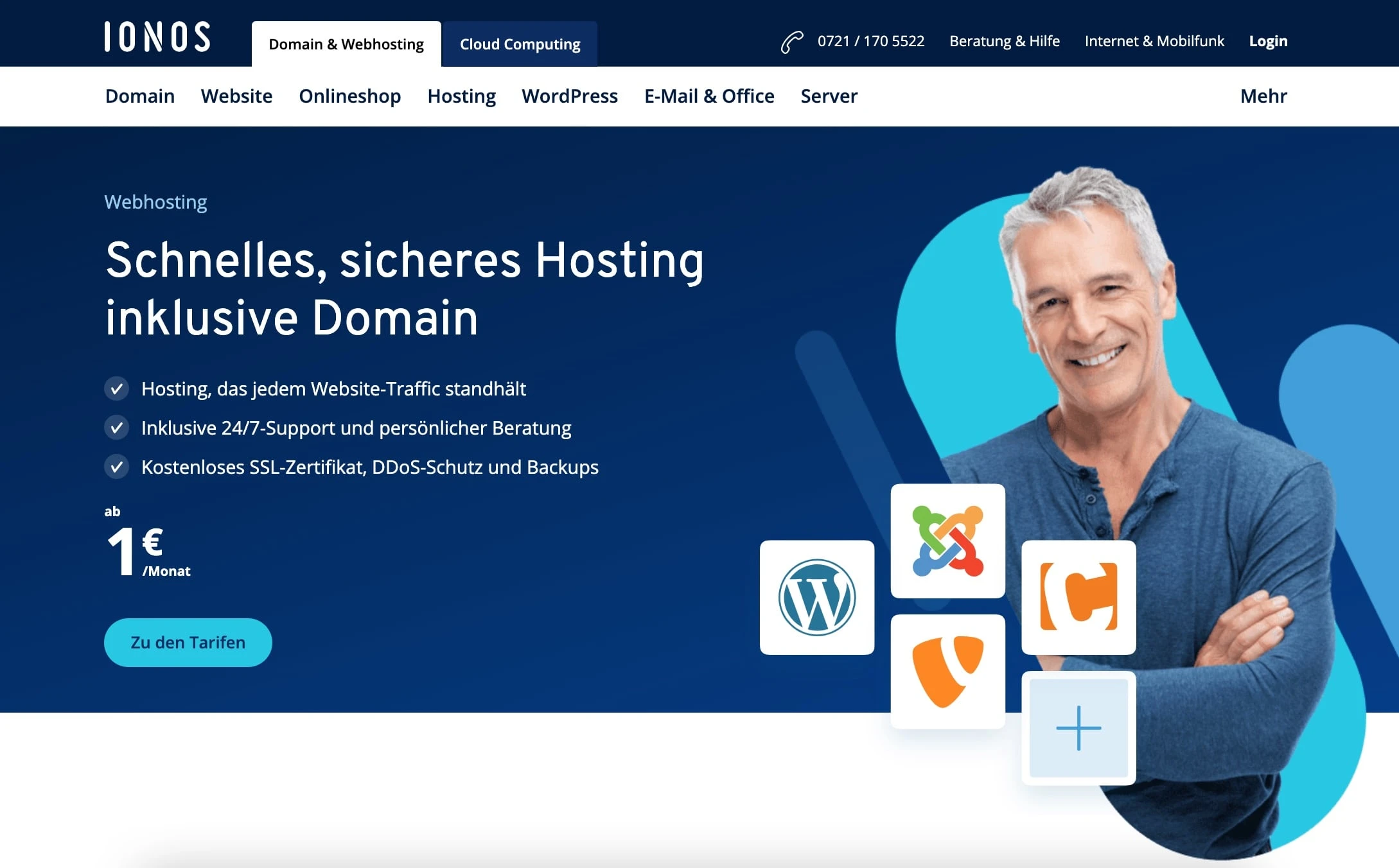 Startseite des Webhosting-Angebots von IONOS