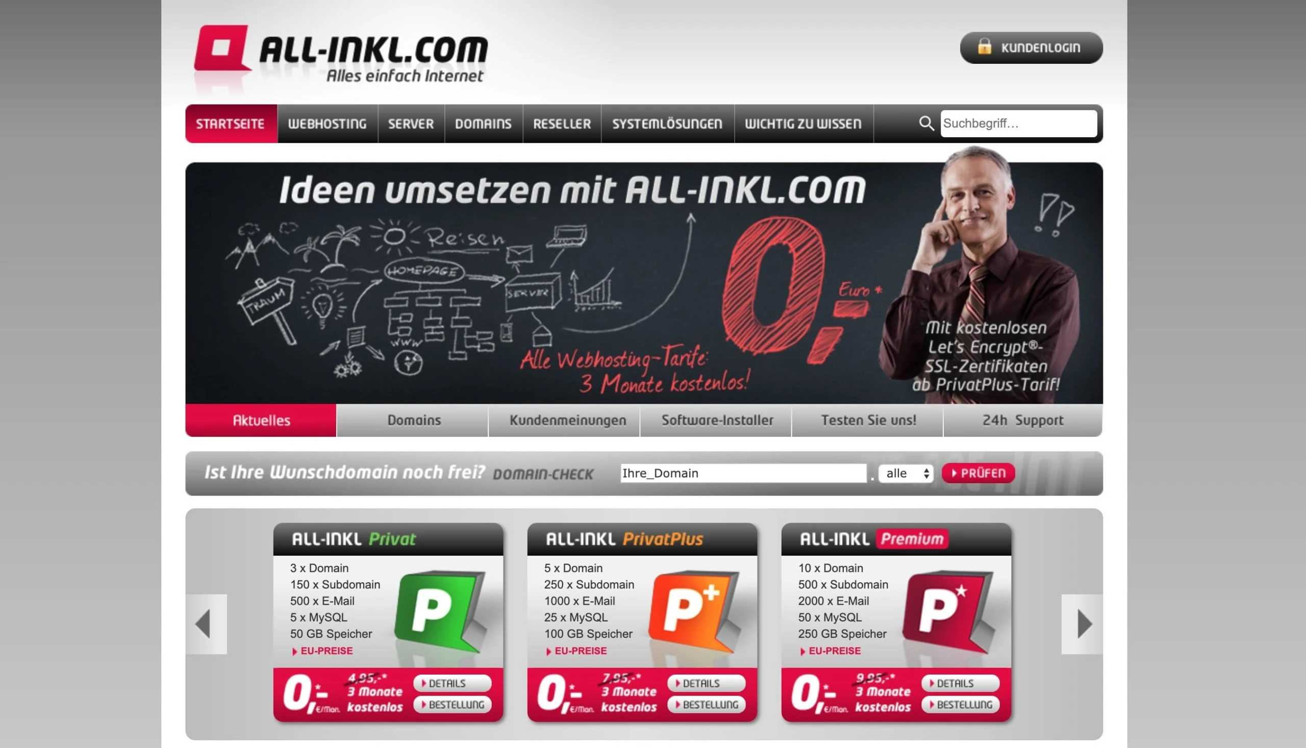 Startseite des Webhosting-Angebots von ALL-INKL