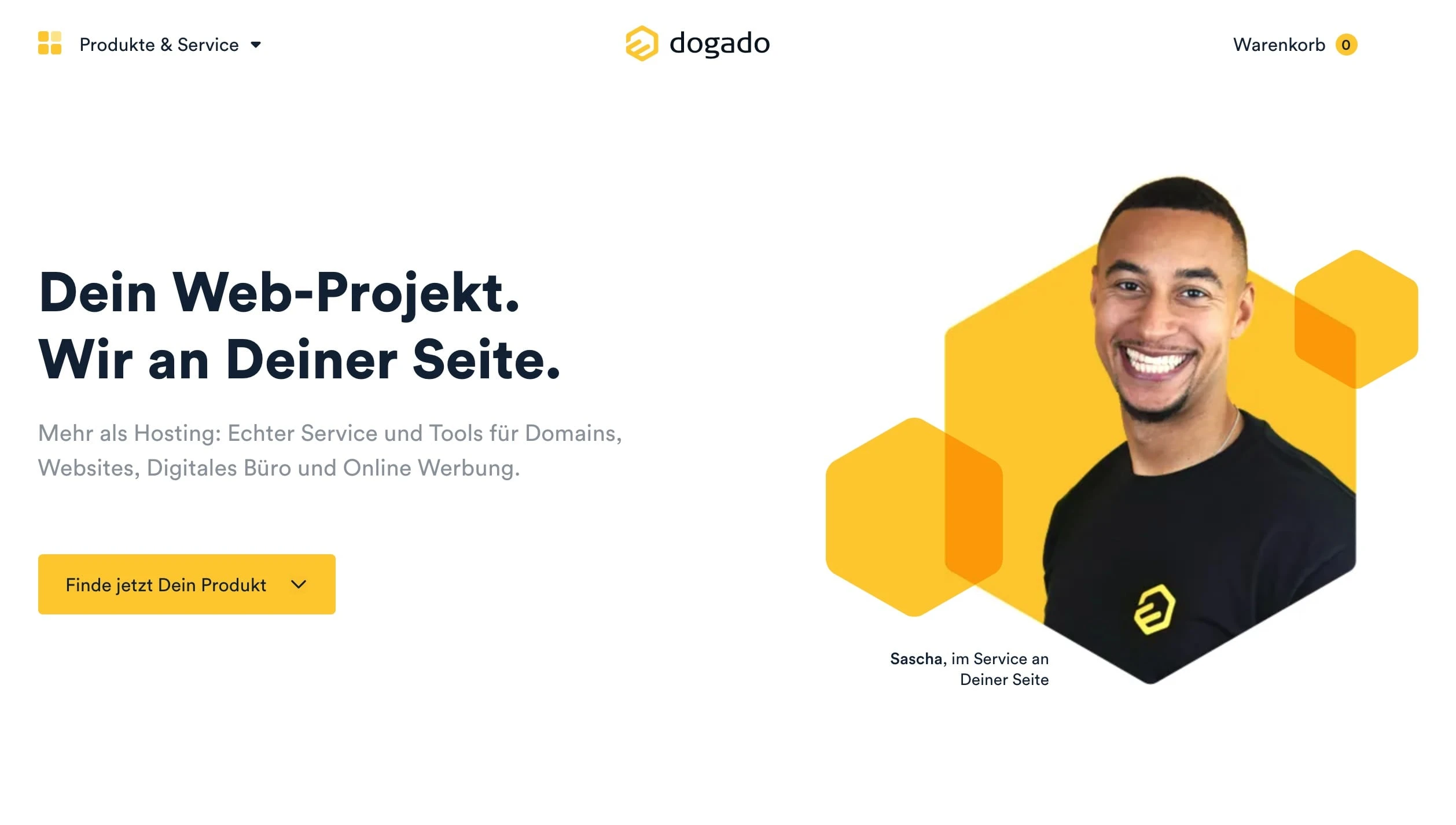 Startseite des Webhosting-Angebots von dogado