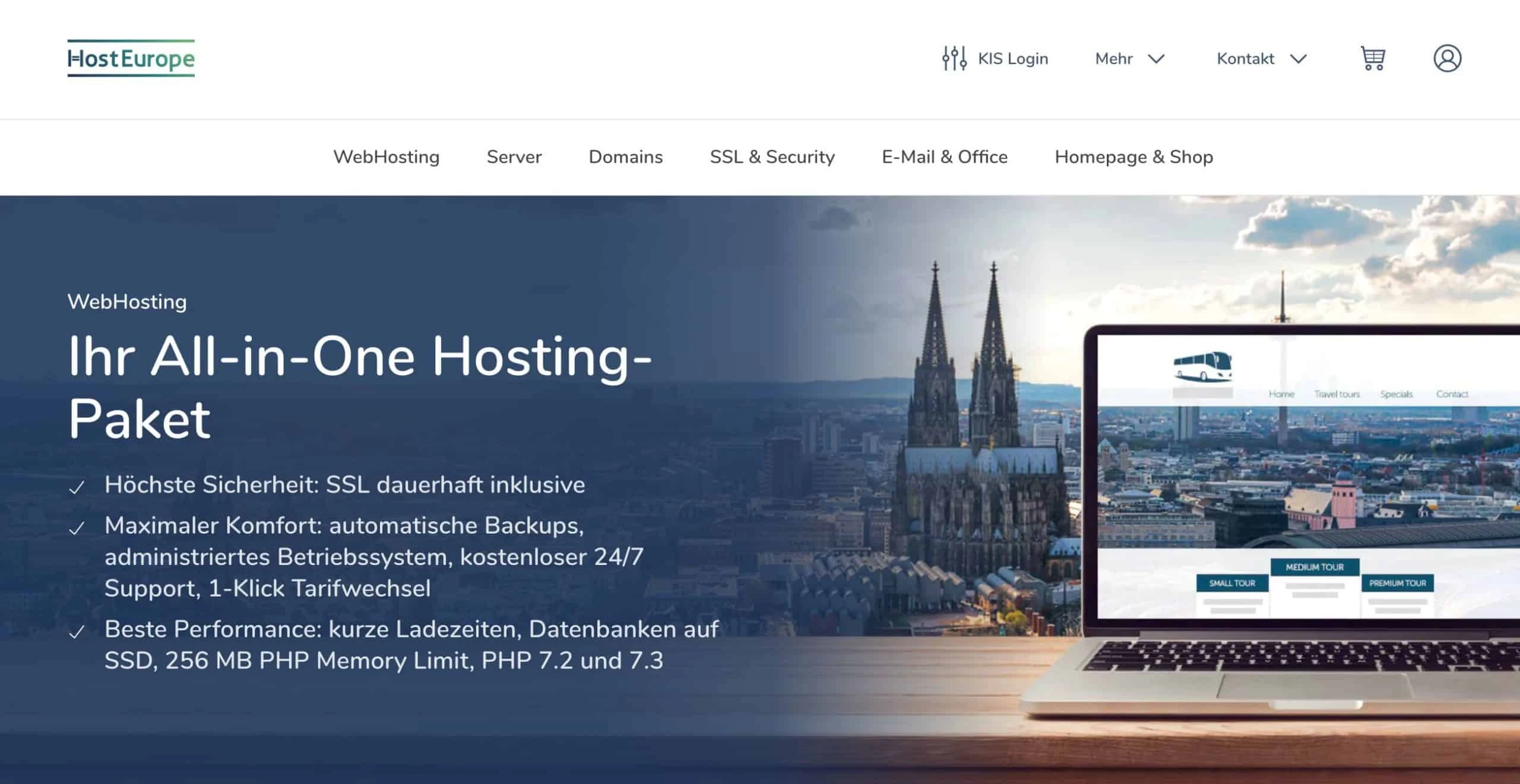 Startseite des Webhosting-Angebots von HostEurope