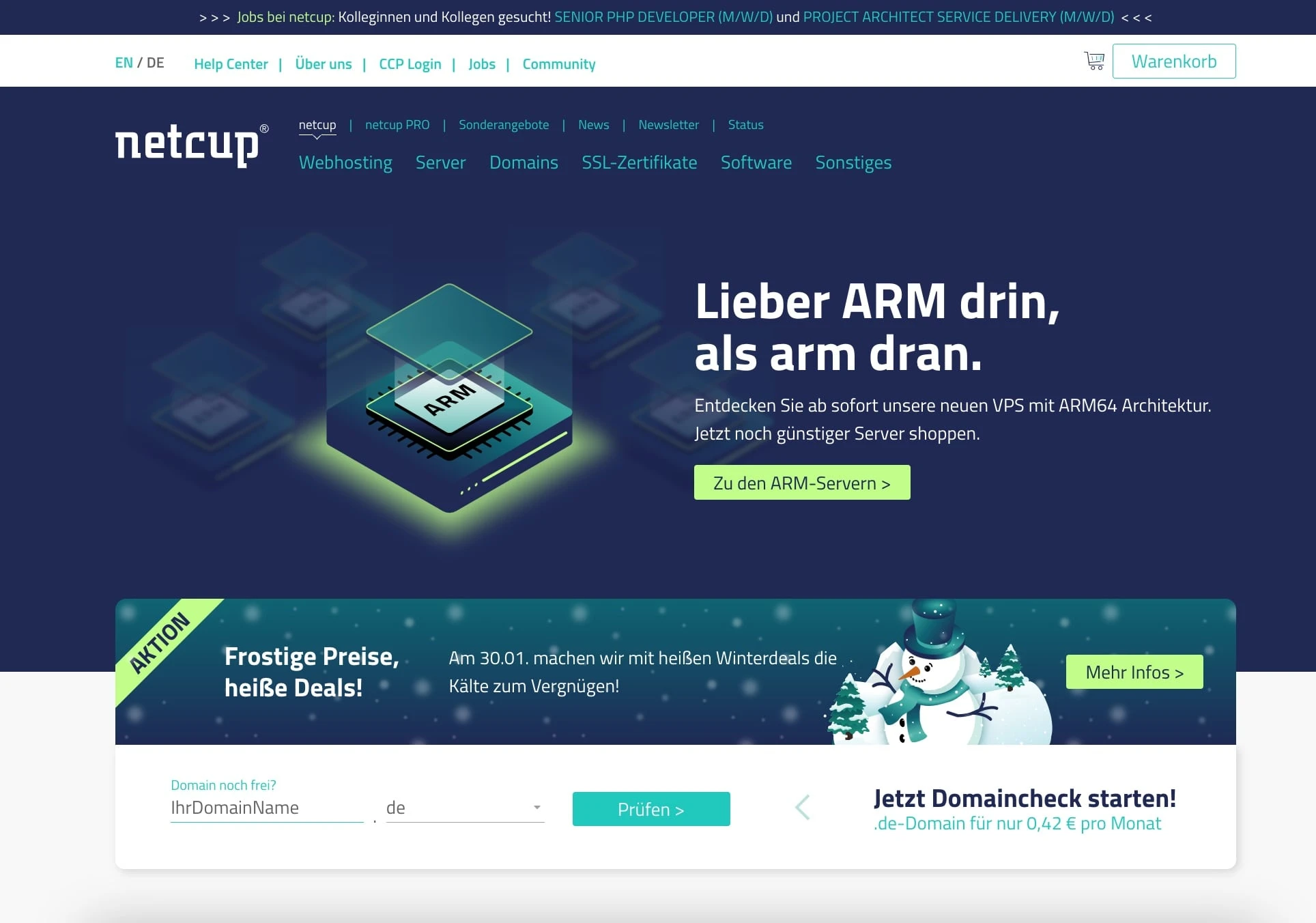 Startseite des Webhosting-Angebots von netcup