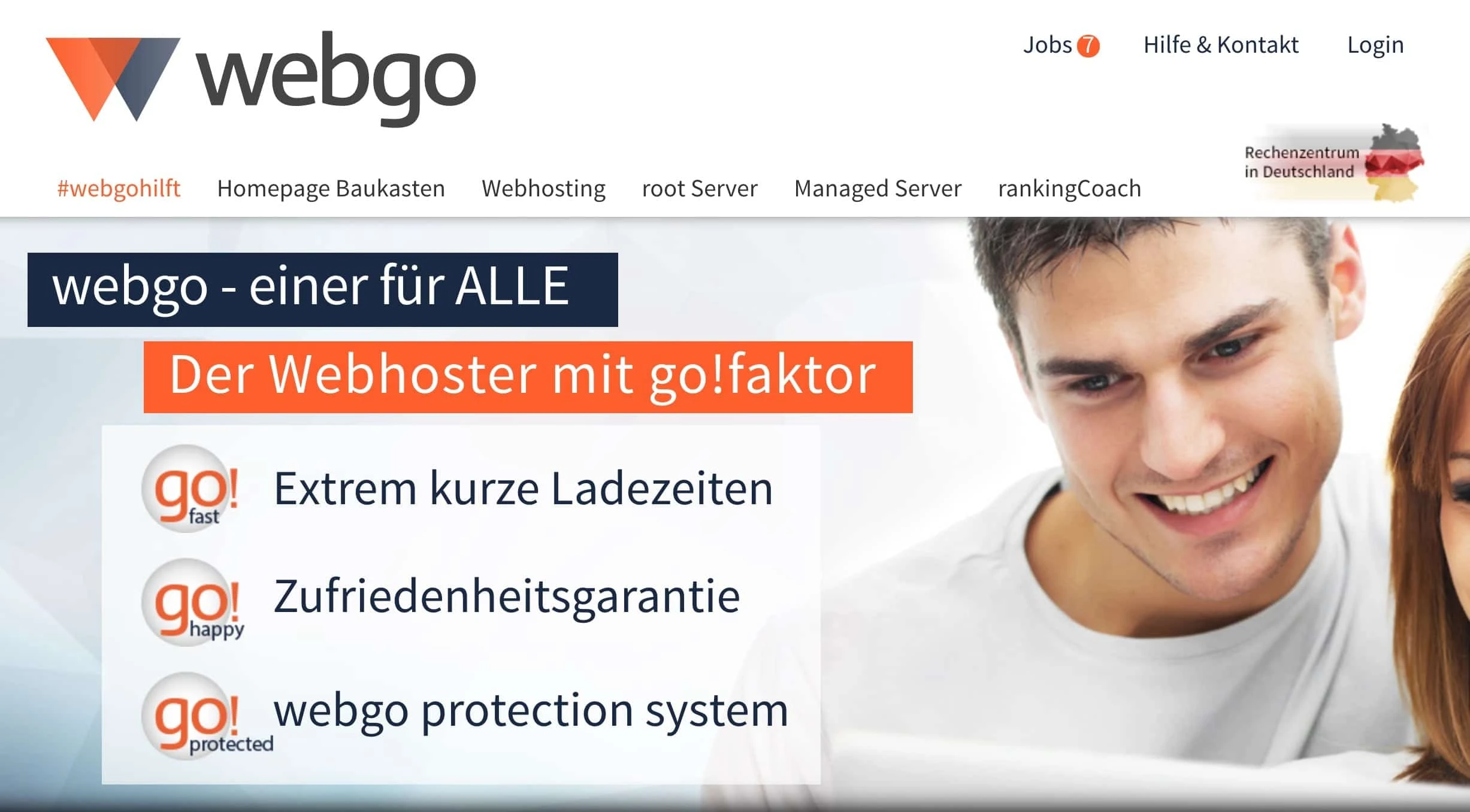 Startseite des Webhosting-Angebots von webgo