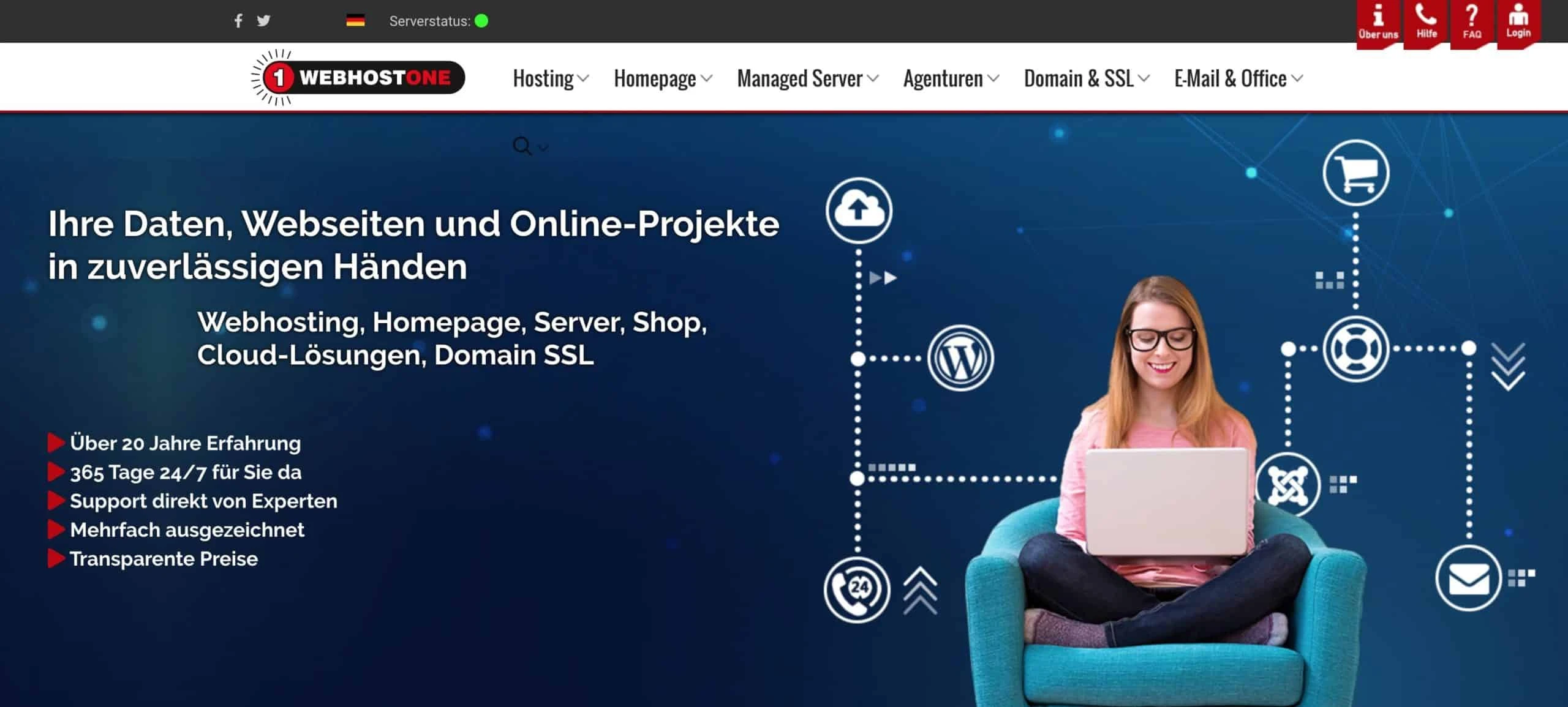 Startseite des Webhosting-Angebots von WebhostOne