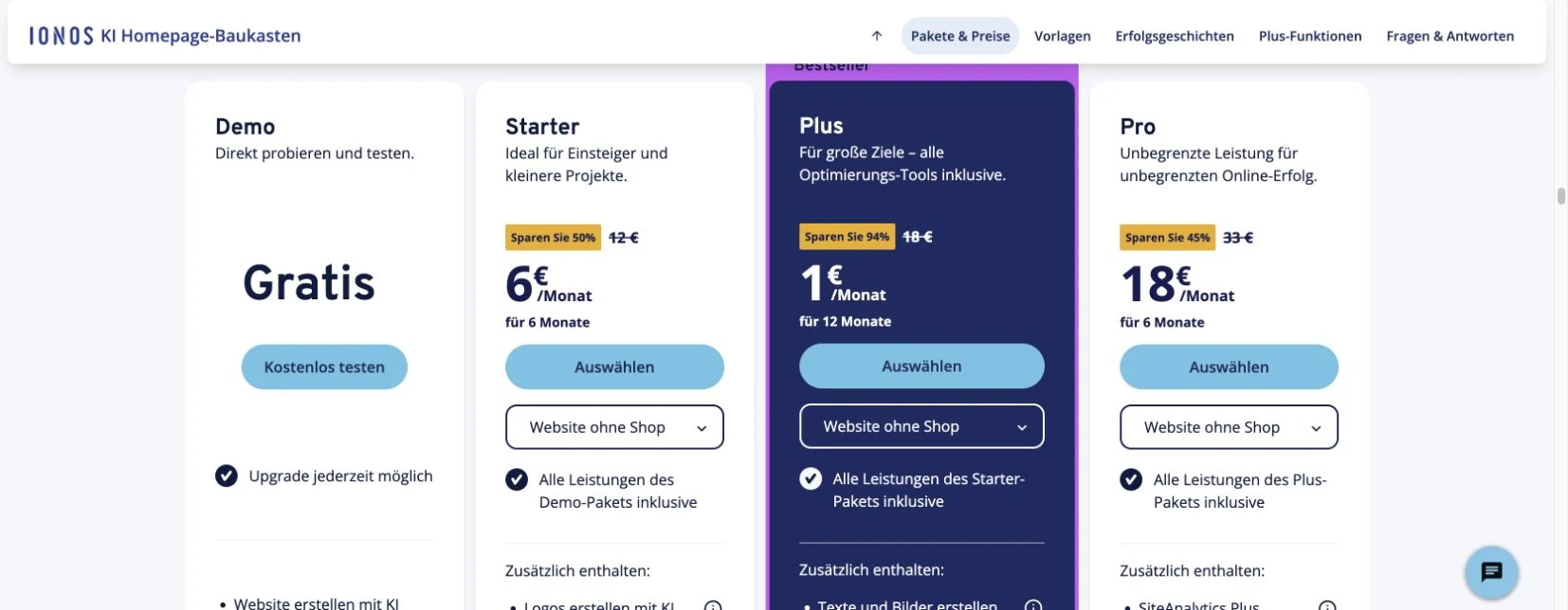 IONOS MyWebsite Tarife im Juli 2026