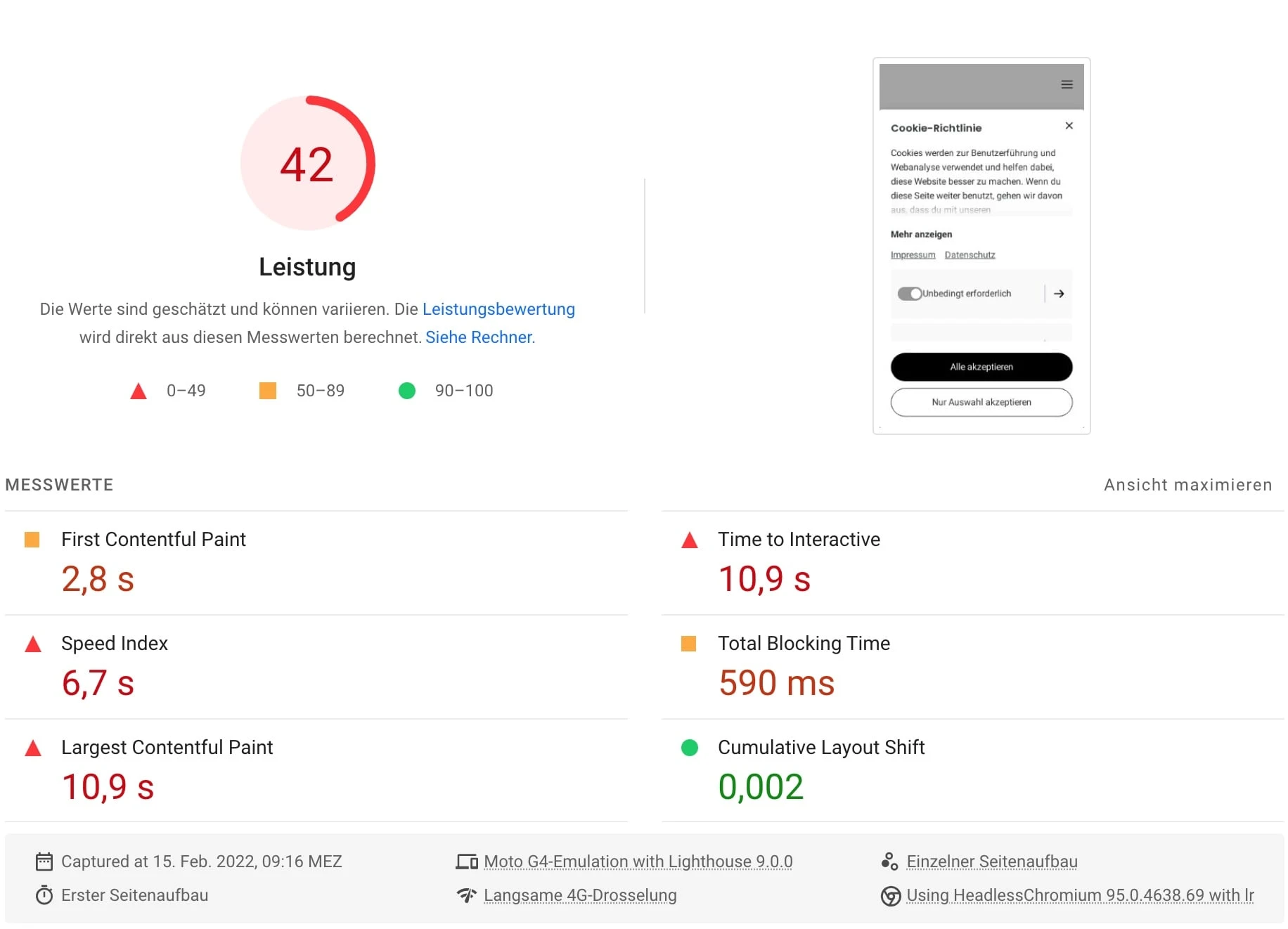 Jimdo Core Web Vitals PageSpeed Insights