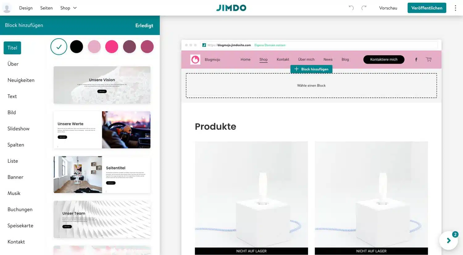 Der Jimdo Drag-and-Drop-Editor ist simpel und minimalistisch konzipiert
