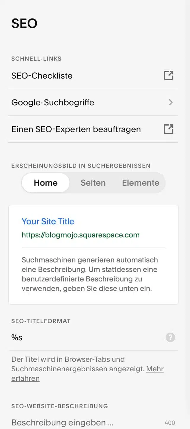 SEO ist ein großes Thema bei Squarespace und du hast sehr viele Möglichkeiten