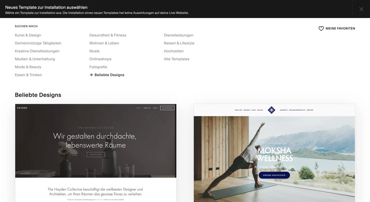 Die Squarespace-Template-Auswahl lässt keine Wünsche offen