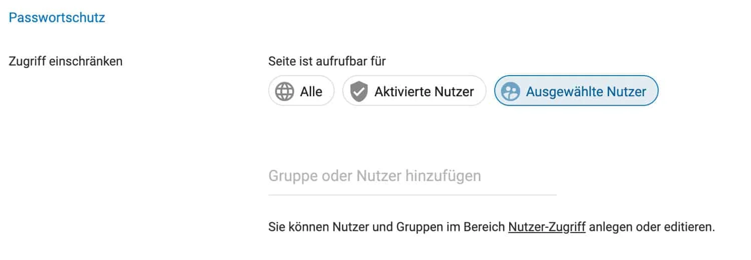 Im Strato Homepage-Baukasten kannst du einzelne Seiten nur bestimmten Nutzern zugänglich machen und sogar mit einem Passwort versehen