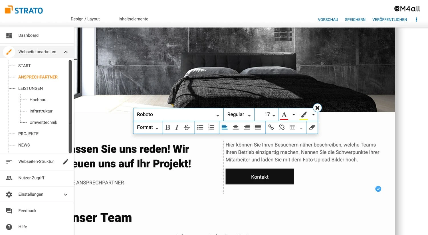 Strato überzeugt durch einen wirklich sehr tollen Drag & Drop Builder bei seinem Baukasten